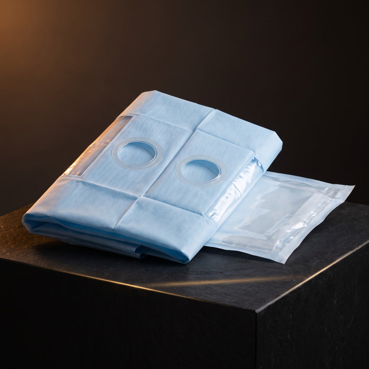 Femoral Angiography Drape, Sterile, Dual Fenestration — studio hero on dark charcoal