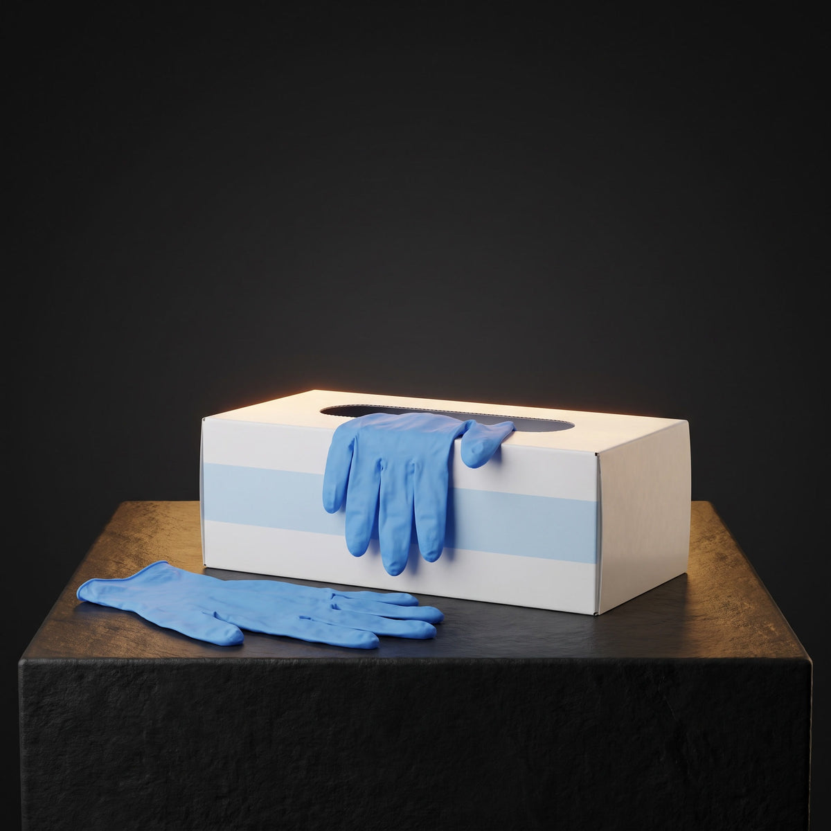 Nitrile Exam Gloves — studio hero on dark charcoal