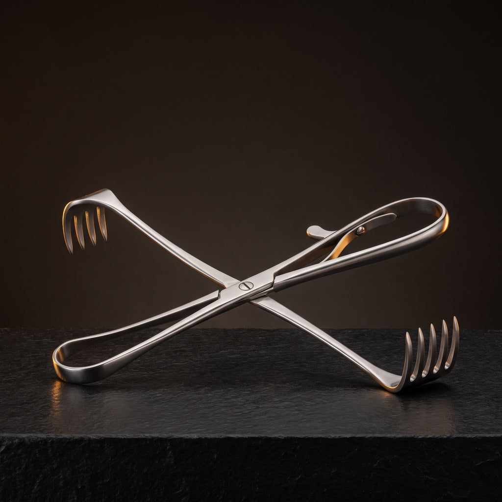 Travers Self-Retaining Retractor, 21.6 cm, 4 x 5 Sharp — studio hero on dark charcoal