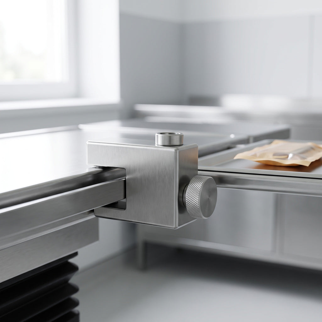 Universal Side-Rail Clamp, Stainless Steel — in a clinical setting