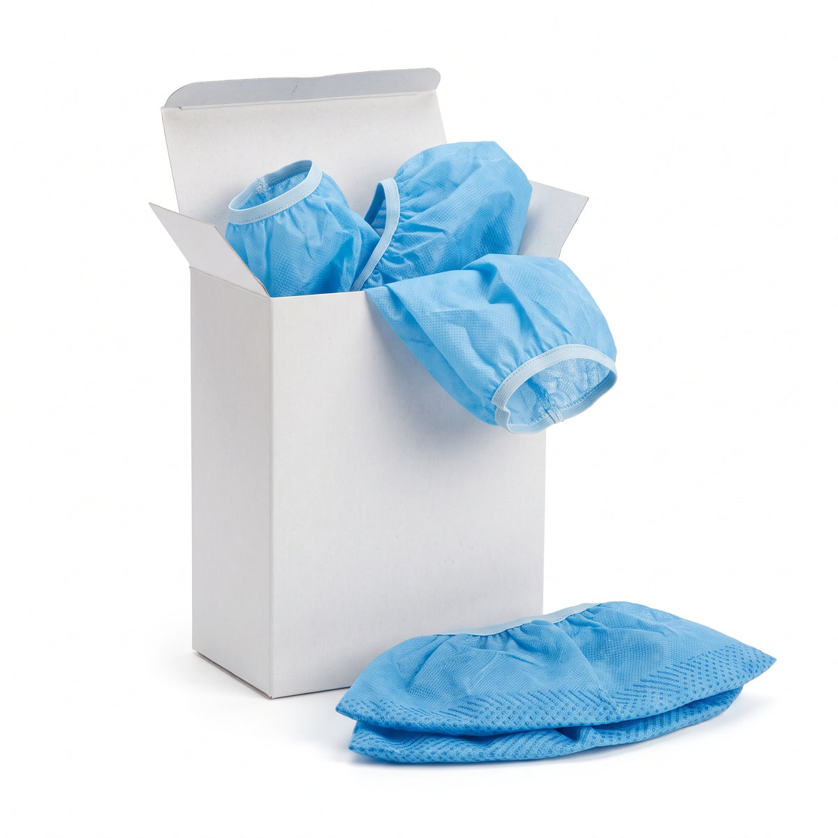 Disposable Shoe Covers, Non-Skid Spunbond — front view on white
