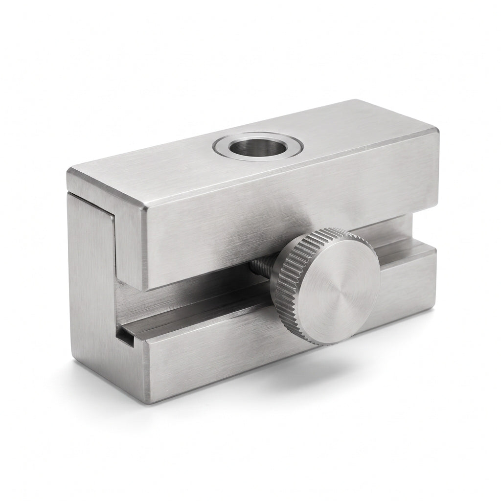 Universal Side-Rail Clamp, Stainless Steel — front view on white
